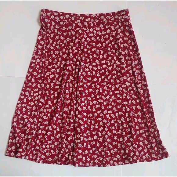 NWT Ladies Gilli Dark Red Floral Elastic Waist A Line Skirt Size S - Picture 1 of 6